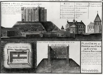 Cross-section and profile drawing of the Tour de Ganne at Tonnay Boutonne, from Recueil des Plans de Saintonge