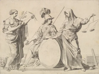 Minerva Flanked by Peace and Justice