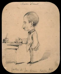 Caricature of a Man Standing by Desk; Sketch of Male Head in Profile