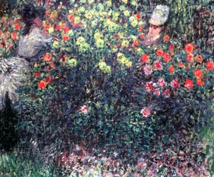 Girls in a solid mass of dahlias, 1875