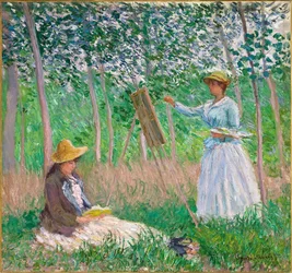 In the Woods at Giverny- Blanche Hoschedé at Her Easel with Suzanne Hoschedé Reading