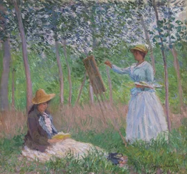 In the Woods at Giverny: Blanche Hoschedé at Her Easel with Suzanne Hoschedé Reading