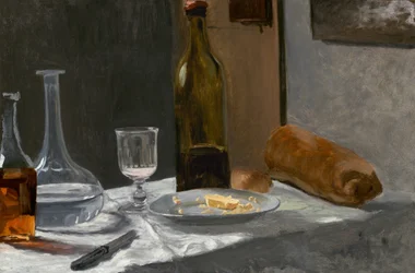 Still Life with Bottle, Carafe, Bread, and Wine, c.1862-1863