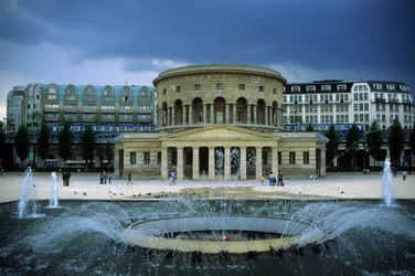 Architecture: View of the Rotunda de la Villette (Ledoux Rotunda) (1784-1789), built by architect Claude Nicolas Ledoux (1736-1806). Paris, Place de Stalingrad.