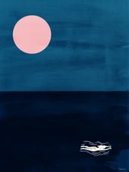 Midnight Swim Pink Moon Abstract Ocean Art Print