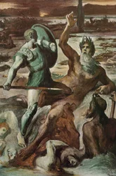 The struggle of Achilles and the Scamander River. Illustration by Clément Gontier (1876-1918) for Homer