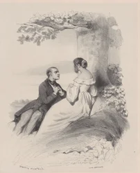 Man Proposing to a Woman whose Face is Hidden by Hair, ca. 1830-65