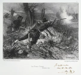 Franco-Prussian War 1870-1871: French Riflemen. From a Series of Lithographs by Clement August Andrieux on the Gardes Nationales.