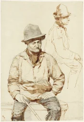 Two Studies of a Seated Man with Hat