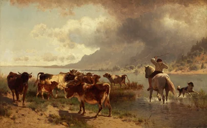 Herd of Cattle by a Lakeshore