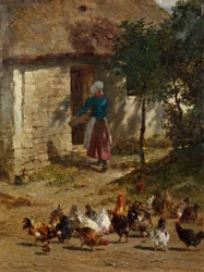 Chickens in Front of a Farmhouse
