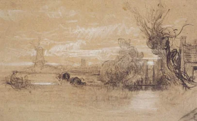 Landscape with Cows, a Farm, and Mills