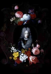A Portrait of a Man Surrounded by a Garland of Flowers