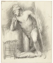 Kneeling Male Nude with Stick