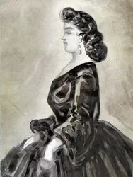 Study of a Woman Half-Length, Hands in Pockets, Profile to the Left