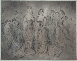Interior Scene of a Public House, Women and Men, circa 1875