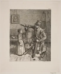 A Hunter Showing a Little Girl His Catch