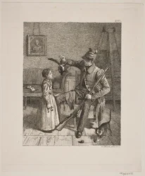 A hunter showing a little girl his catch