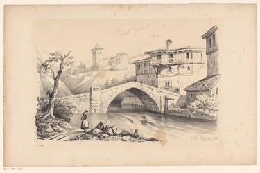 Bridge over River in Mountain Village