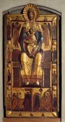 Virgin on the Throne with the Child, Two Angels, the Apostles. The Annunciation and the Holy Women at the Sepulchre