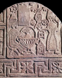 Jesus washed by two nurses (relief of stele, 6th century)