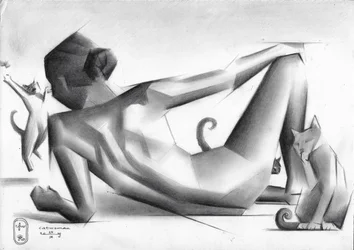 Geometric Woman and Cats