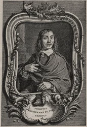 Portrait of Philips Wouwerman or Philippus Wouwermans 1619-1668 Dutch painter - engraving by Nicolas-Gabriel Dupuis after Cornelis Visscher