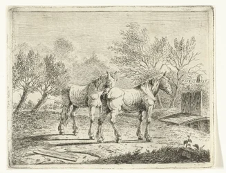 Pastoral Landscape with Two Horses by a Bridge and Farmhouse