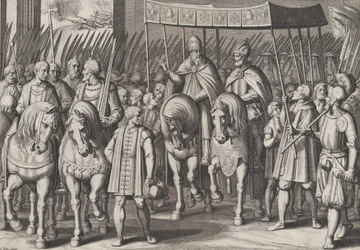 Plate 3: Charles V Crowned Emperor entering Rome with the Pope, from the Triumphs of Charles, 1614
