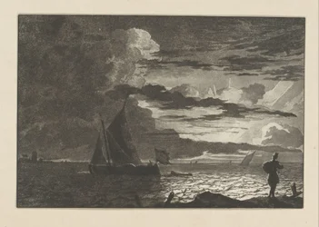 Man with Bag on Shoulder at Sunrise