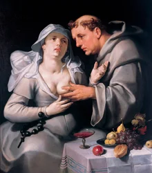 “A Monk and a Nun” (A monk and a nun). The monk caresses the nun