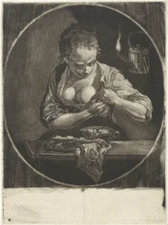 Woman Delousing Herself