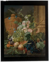 A Still Life of Fruit and Flowers with a Terracotta Urn on a Ledge