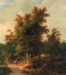 A Wooded Landscape with Travellers on a Sandy Track