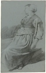 Seated Woman, Facing Left and Wearing a Cap, with her Arm Slung over the Back of a Chair