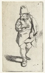 Standing Man with High Hat or Cap, Right Hand on Chest