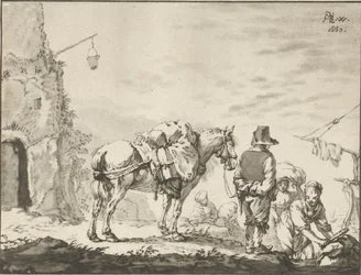 Man with Horse by Washerwoman