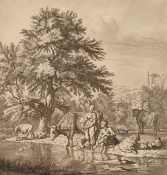Shepherd and Shepherdess with Their Flock