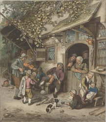 Violinist in front of an inn