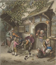 Violinist in front of an inn