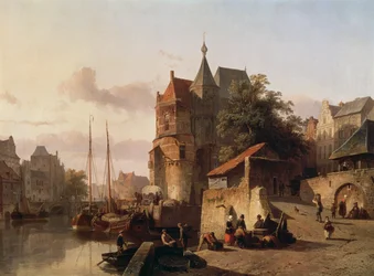 Dutch Scene: Fortified Buildings on the Banks of a Canal