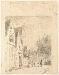 View of a Street with a Horse and a Man