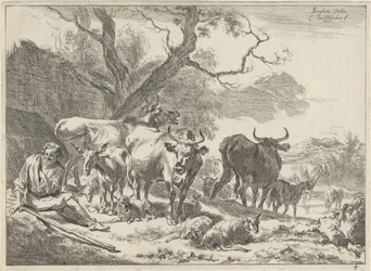 Resting Old Shepherd with His Flock