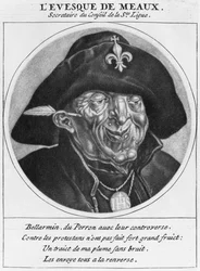 Protestant caricature of Bossuet, Bishop of Meaux, illustration from Les Heros de La Ligue ou La Procession monacale, Paris