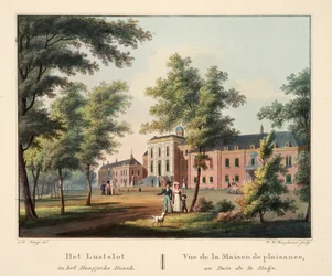 Het Lustslot in het Haagsche Bosch. Vue de la Maison de Plaisance, au Bois de la Haije