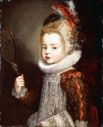Portrait of a Girl, Half Length, Holding a Tennis Racquet