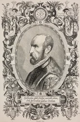 Portrait of Abraham Ortelius (1528-1598), engraving by Cornelius Galle the Elder from L