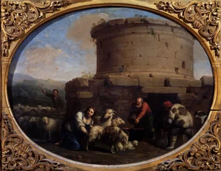 Shepherds, herds and farmers at a fountain in Rome