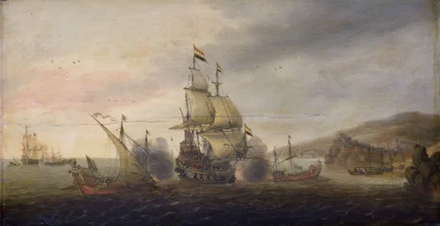 Naval Battle between Dutch Men-of-War and Spanish Galleys