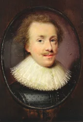 A gentleman, in black figured doublet with falling lace-edged ruff